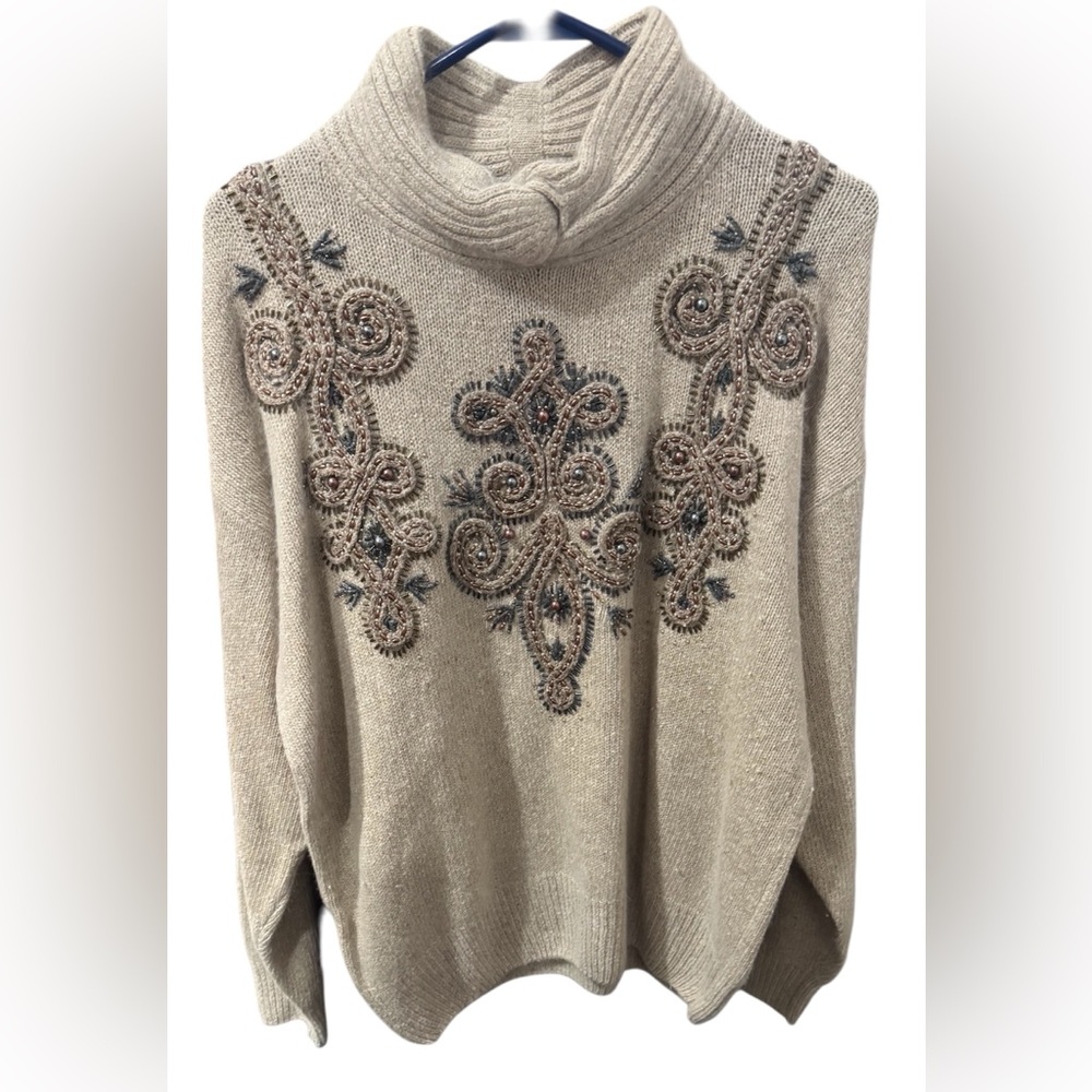 Vintage Angora silk lambswool IB Diffusion turtleneck embroidered chic party L